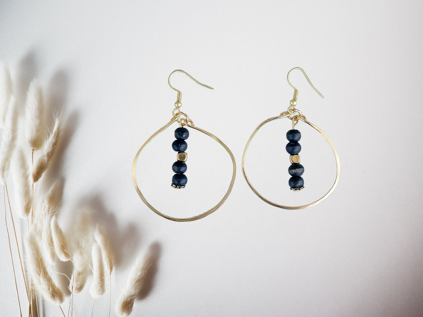 Gold and Black Hammered Hoop Earrings