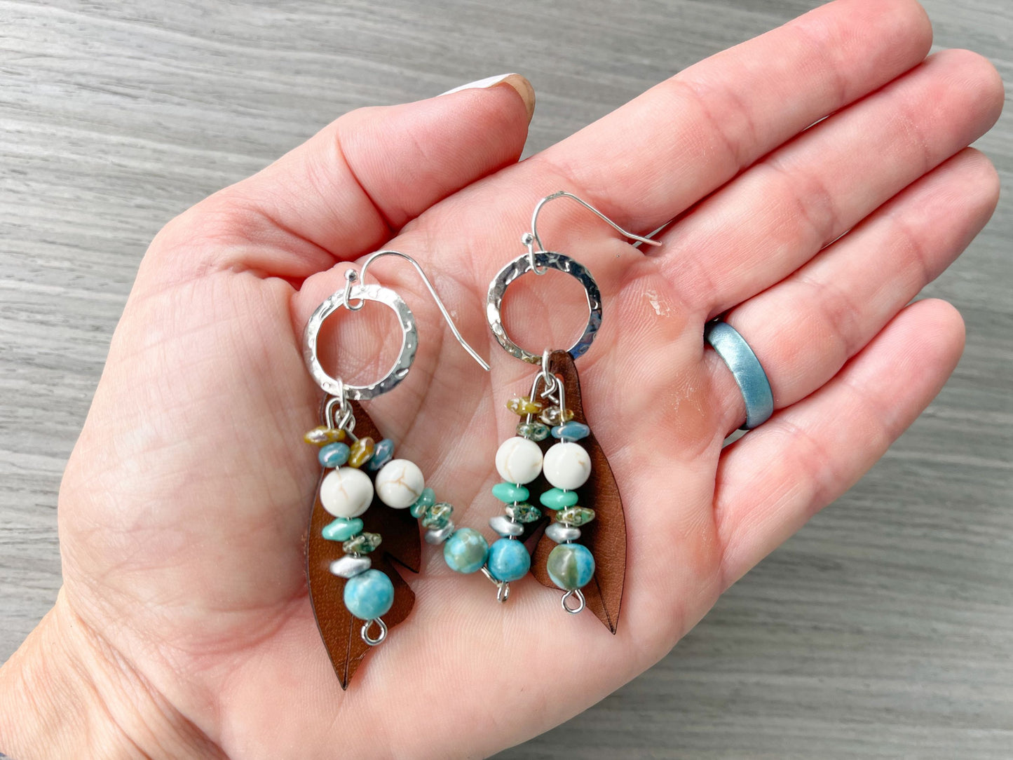 Silver and Turquoise Czech glass and Beaded Earrings