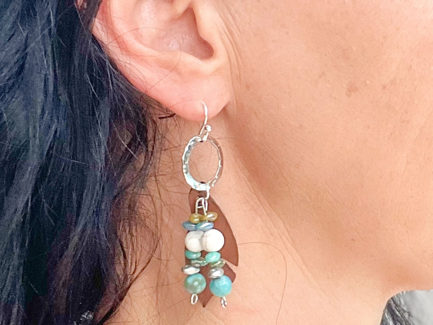 Silver and Turquoise Czech glass and Beaded Earrings