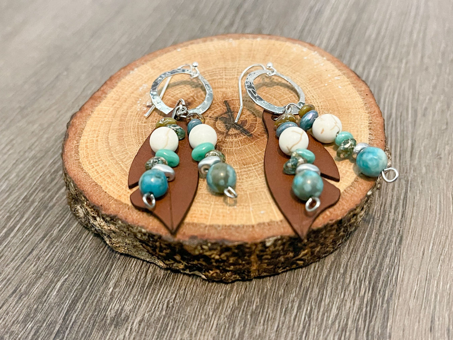 Silver and Turquoise Czech glass and Beaded Earrings