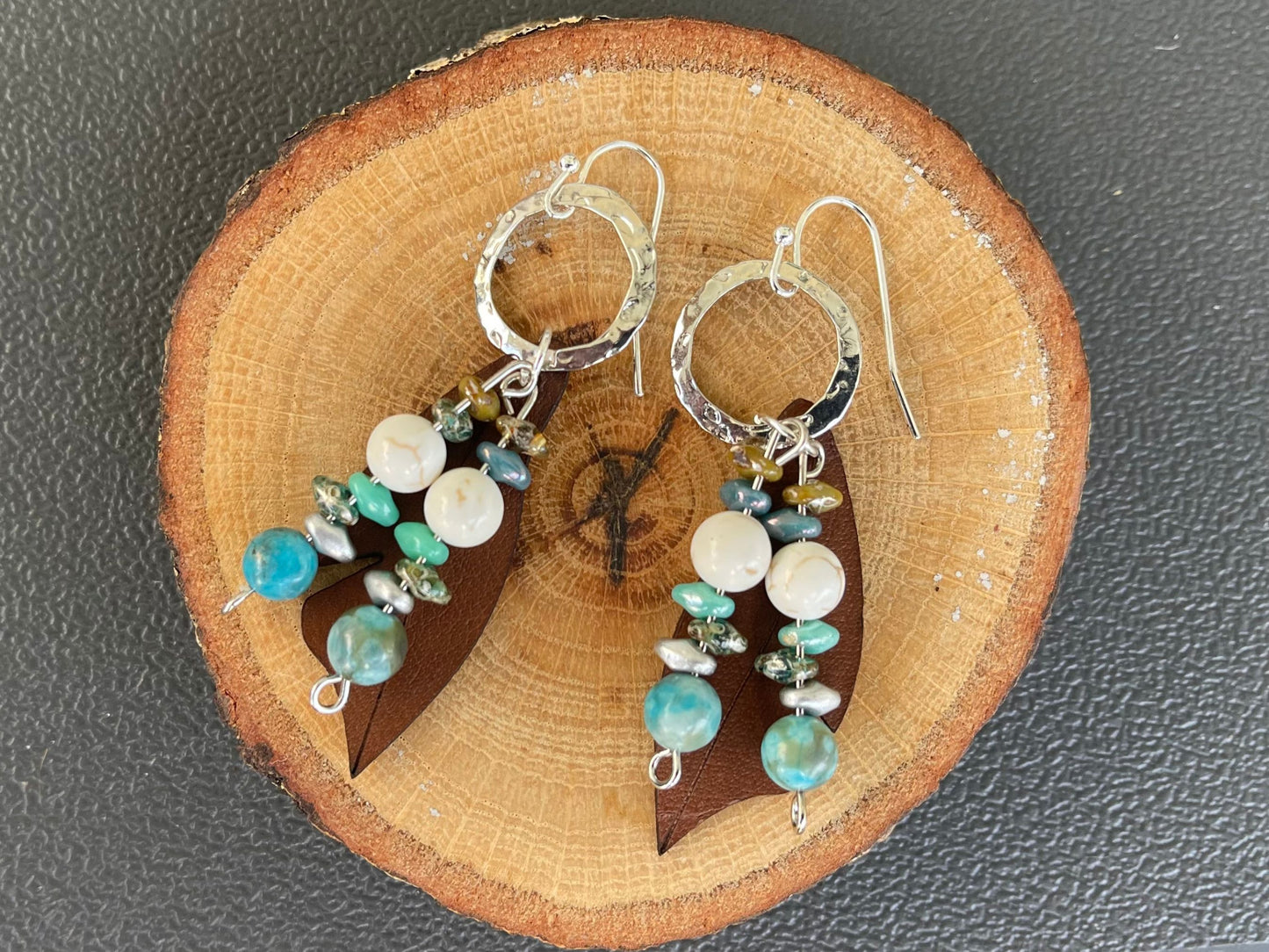 Silver and Turquoise Czech glass and Beaded Earrings