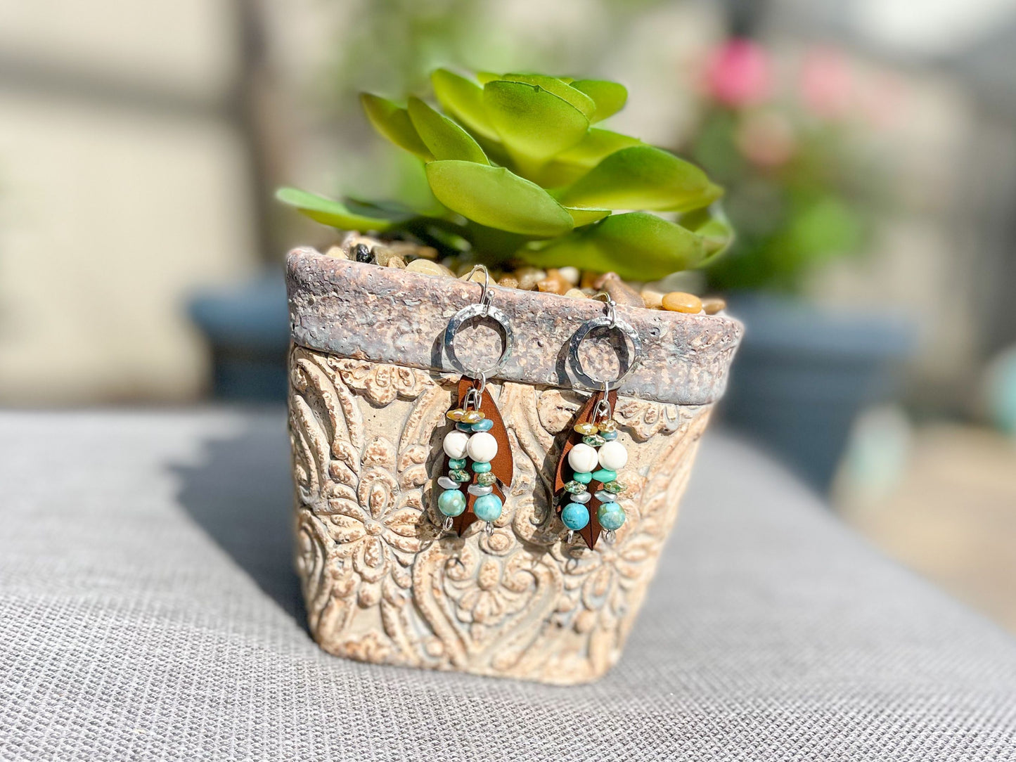 Silver and Turquoise Czech glass and Beaded Earrings