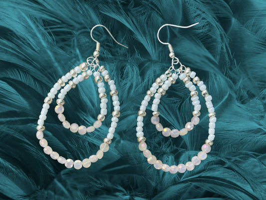 Silver and White Beaded Earrings