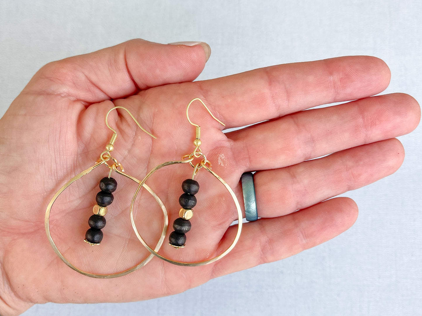 Gold and Black Hammered Hoop Earrings