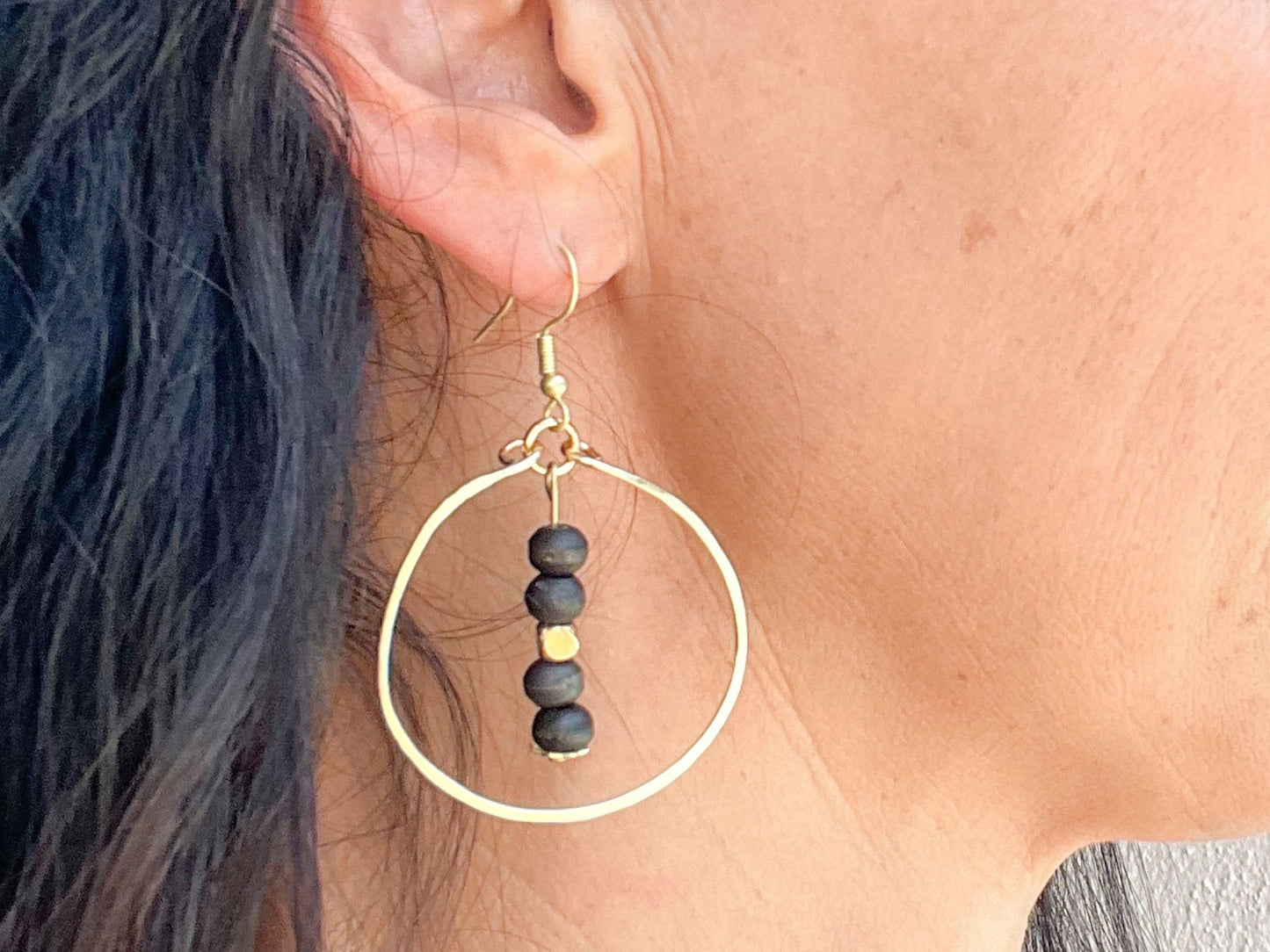 Gold and Black Hammered Hoop Earrings