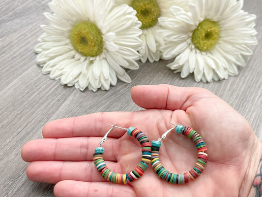 Heishi Clay Bead Hoop Earrings