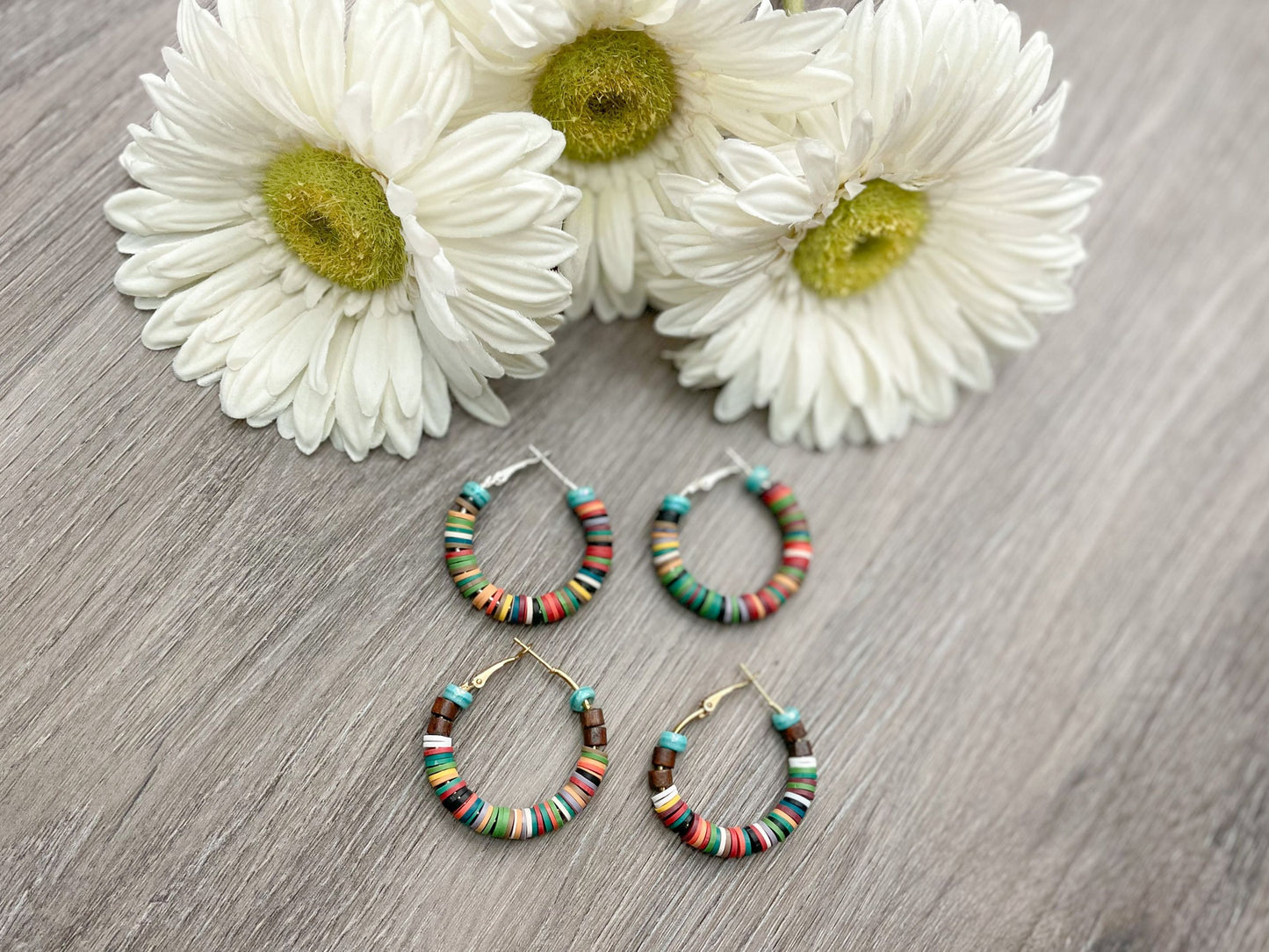 Heishi Clay Bead Hoop Earrings