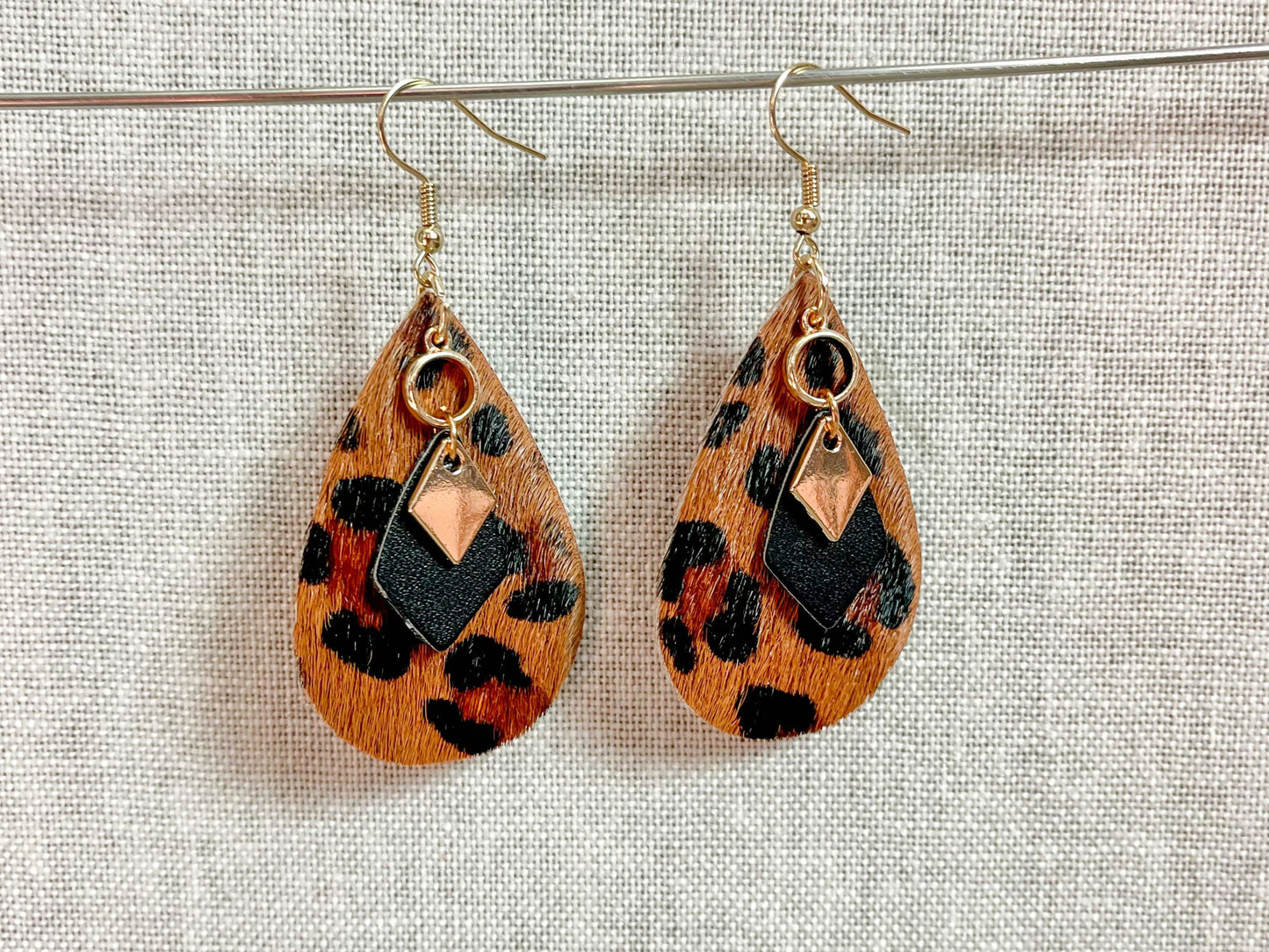 Handmade Leopard Earrings in Gold and Black