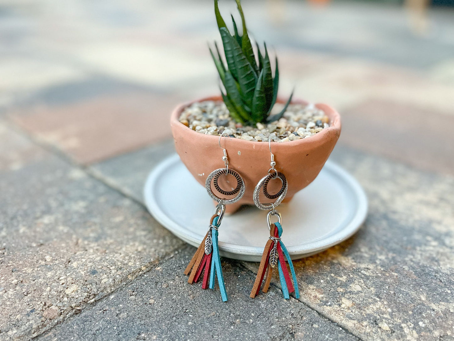 Red, Turquoise, and Brown Boho Dangle Earrings