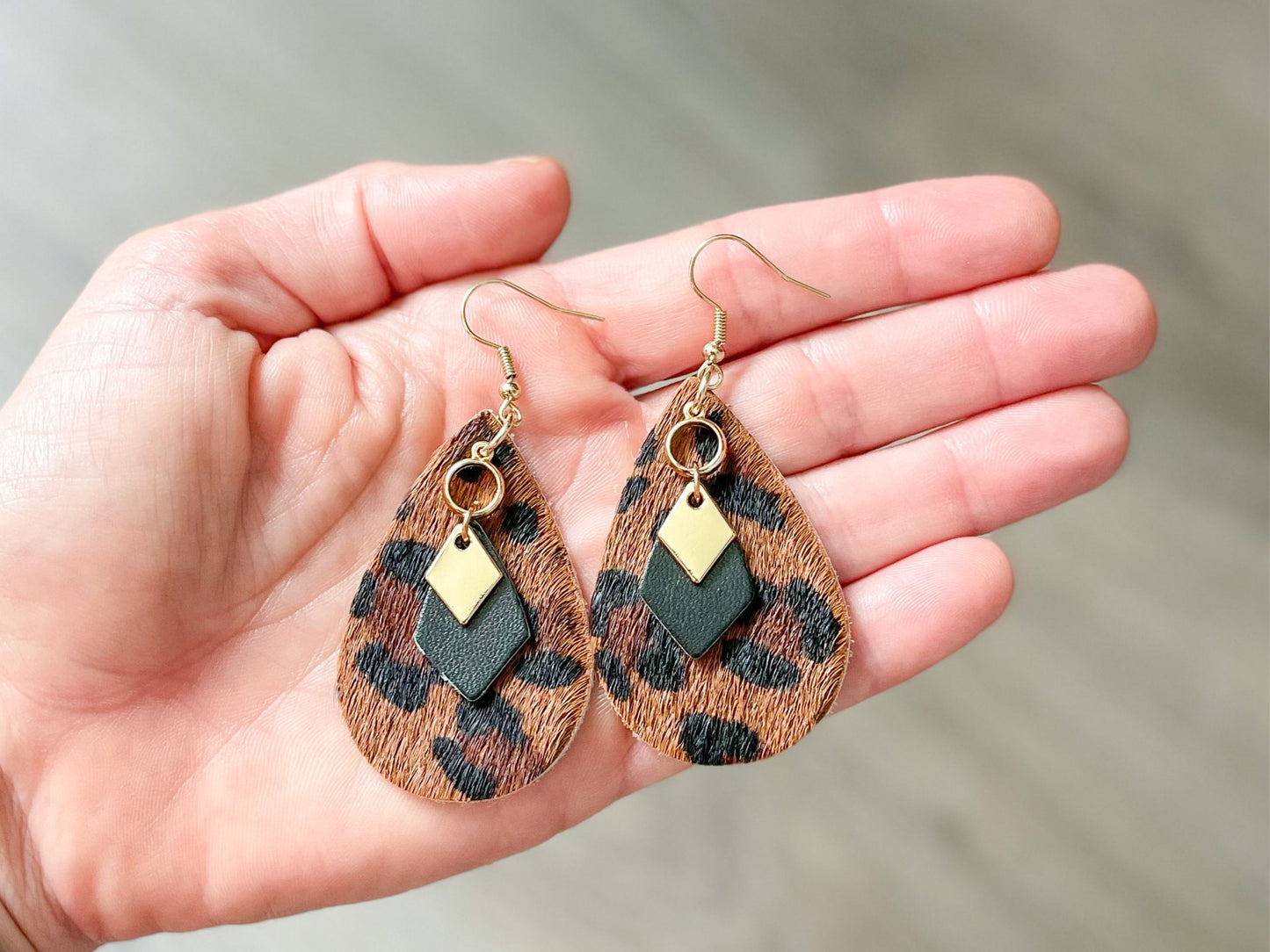 Handmade Leopard Earrings in Gold and Black