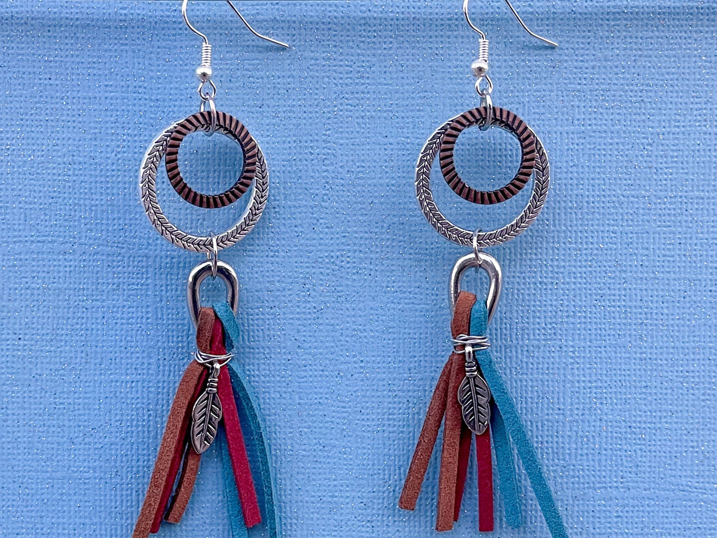 Red, Turquoise, and Brown Boho Dangle Earrings