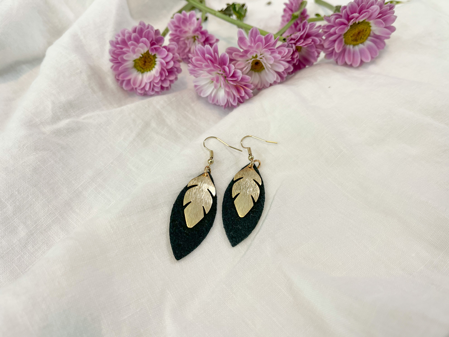 Black and Gold Feather Earrings