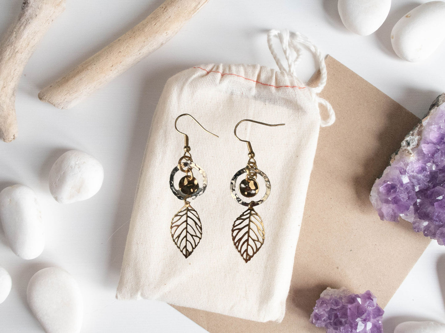 Gold and Silver Feather Earrings