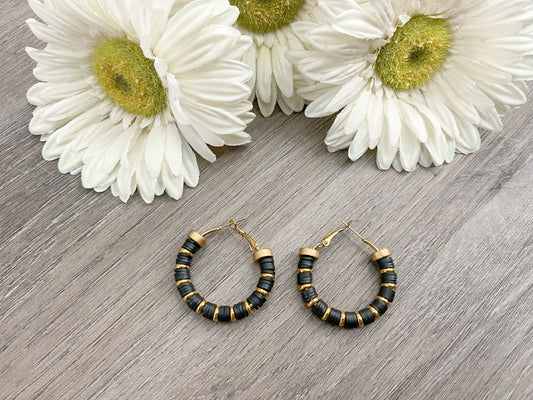 Heishi Beaded Earrings in Black and Gold